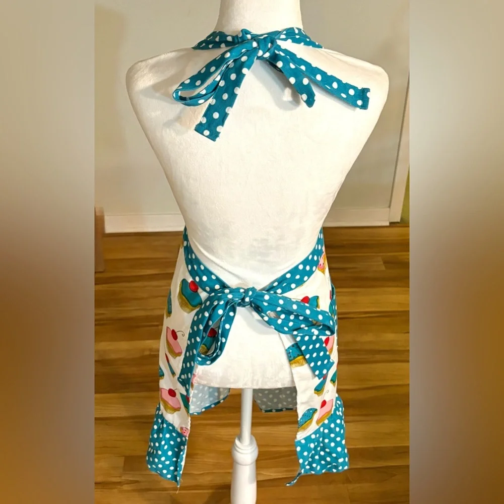 1950’s Inspired Apron, Cupcake Polka Dot with Ruffles and Cherries